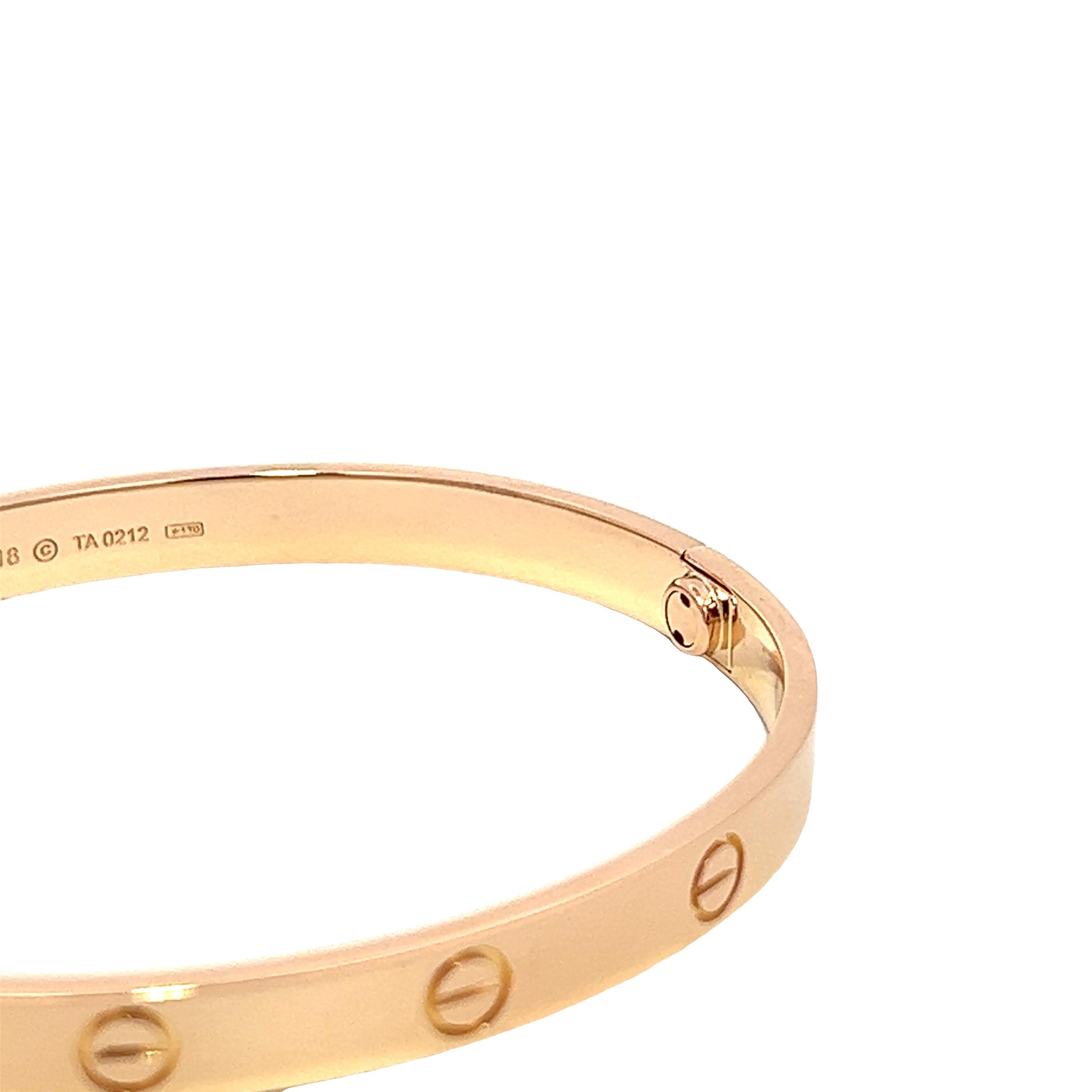 Aesthetic Movement Cartier Rose Gold Love Bracelet 18k, size 18 For Sale