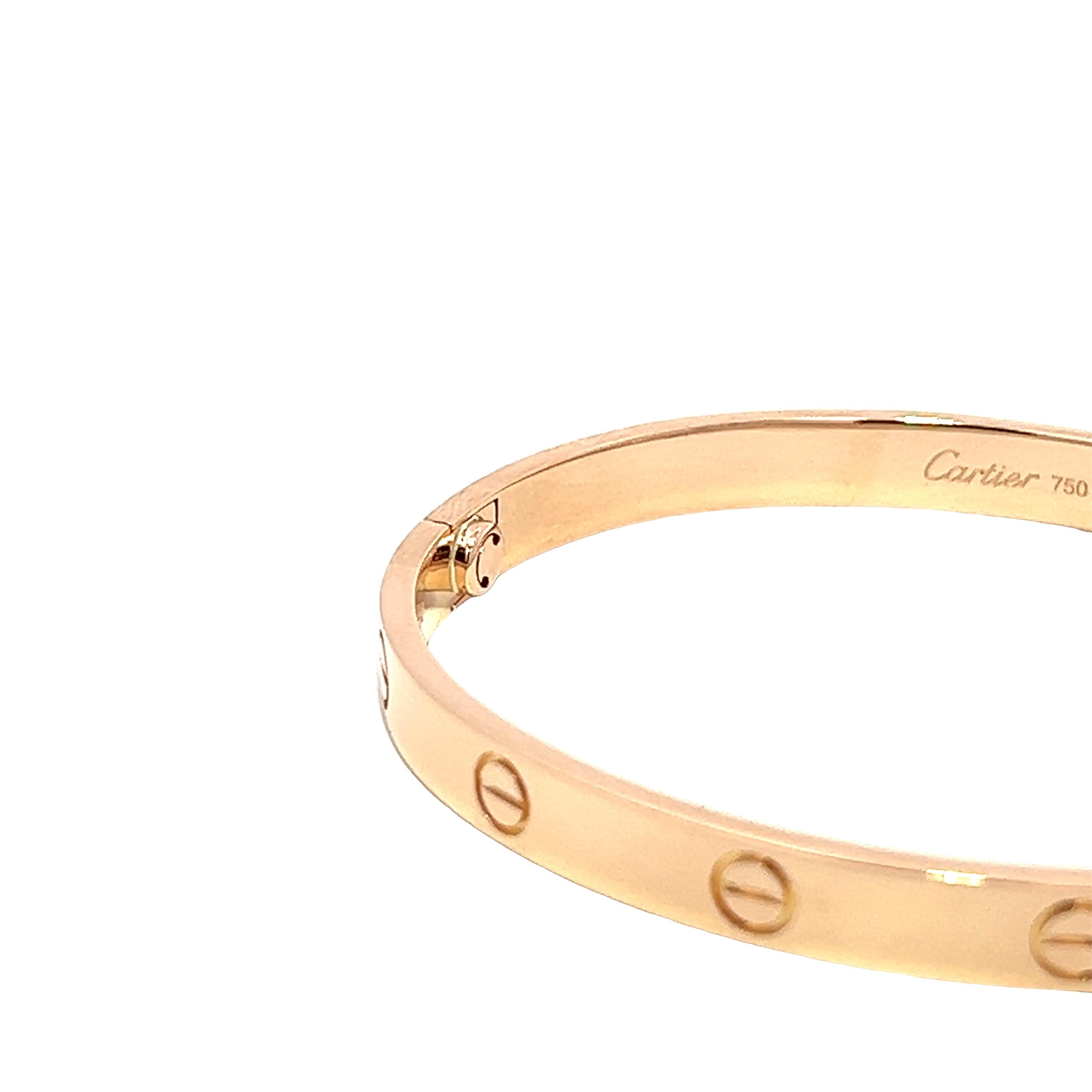 Cartier Rose Gold Love Bracelet 18k, size 18 In Excellent Condition For Sale In New York, NY
