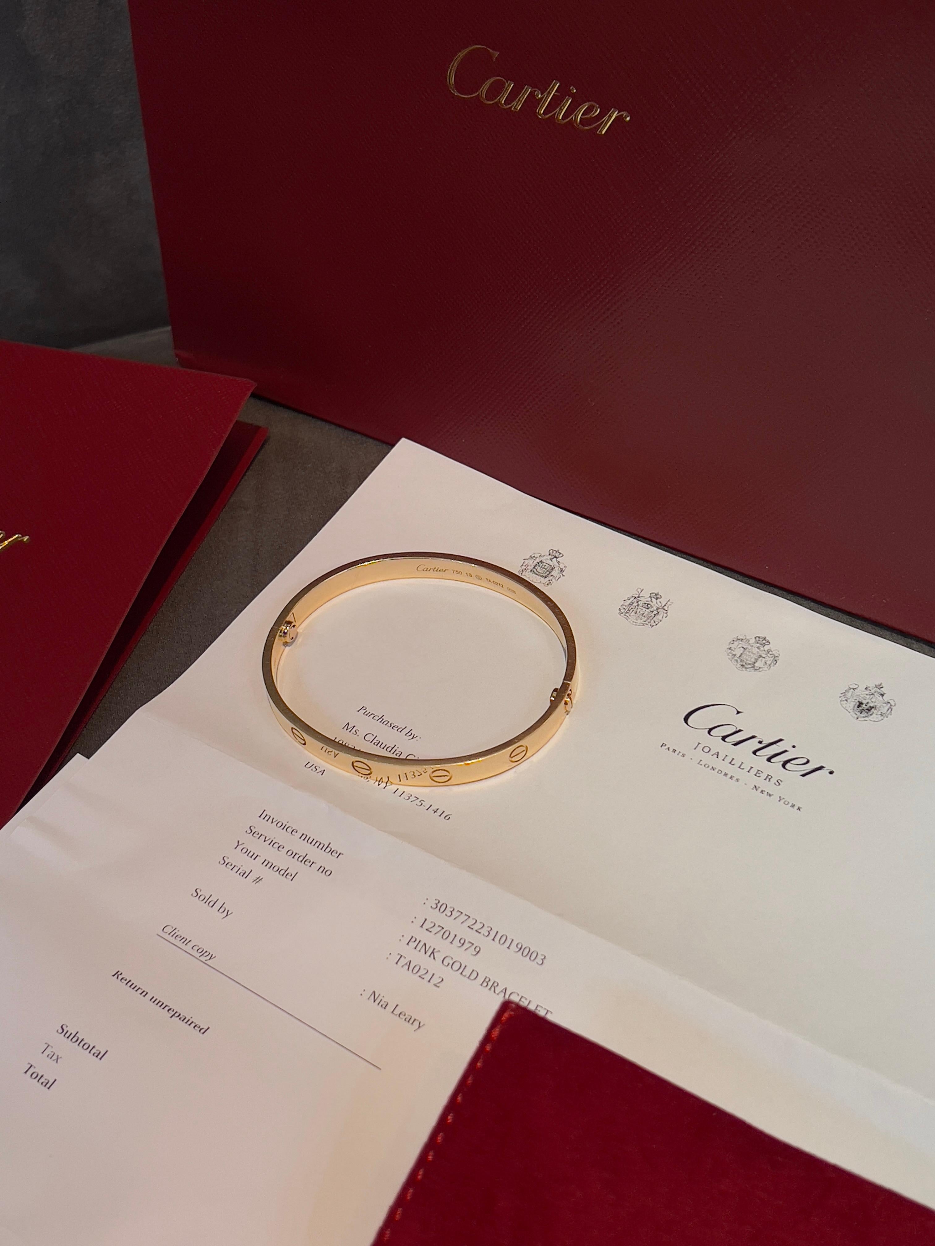 Cartier Rose Gold Love Bracelet 18k, size 18 For Sale 3
