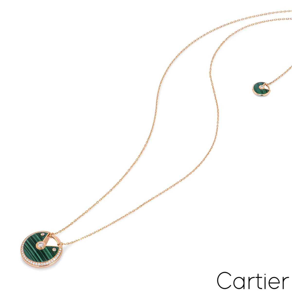 Taille ronde Cartier, collier Amulette de Cartier en or rose, malachite et diamants en vente