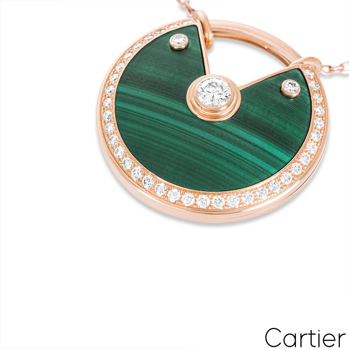 Cartier Amulette De Cartier-Halskette aus Roségold mit Malachit und Diamanten im Zustand „Hervorragend“ im Angebot in London, GB