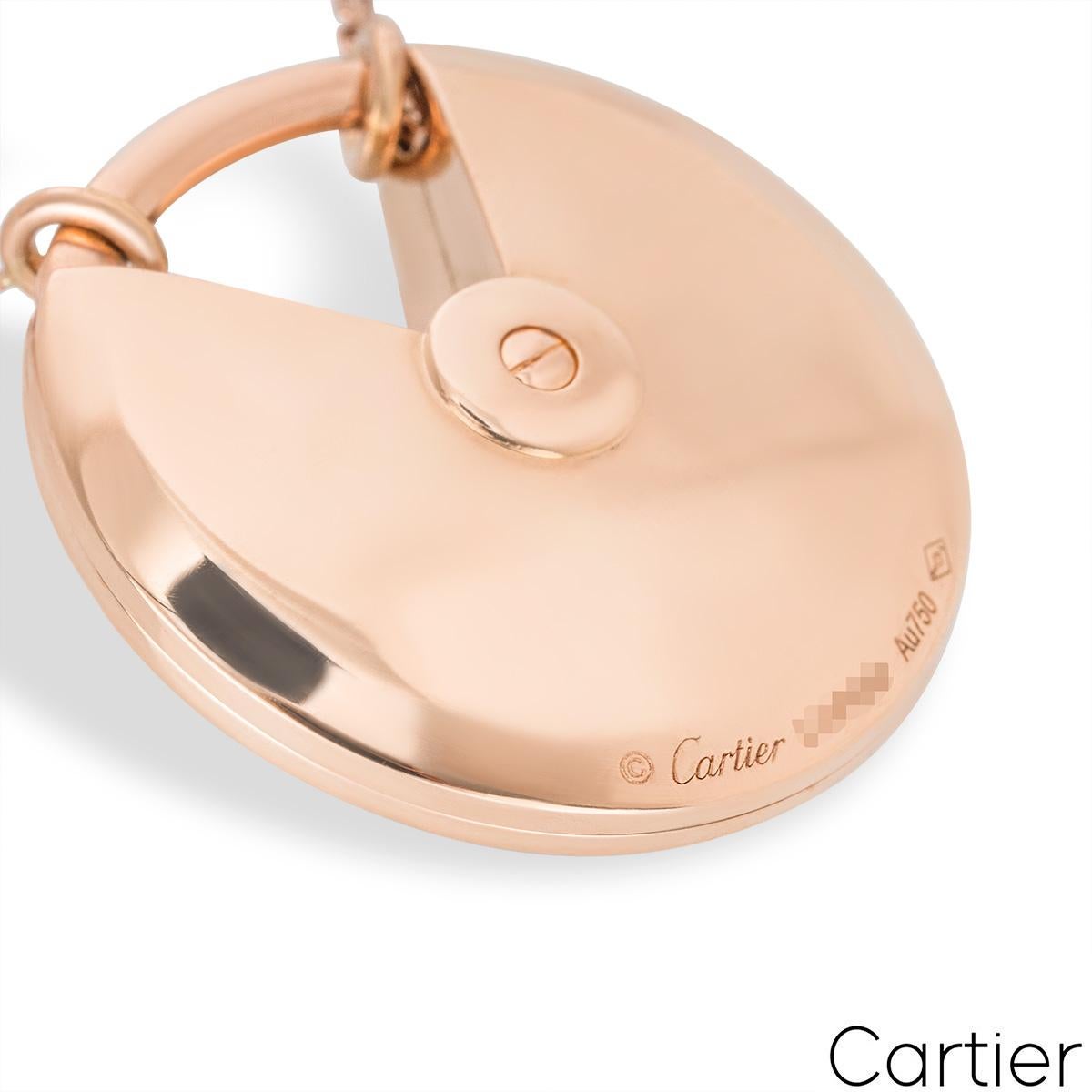 Round Cut Cartier Rose Gold Malachite & Diamond Amulette De Cartier Necklace For Sale