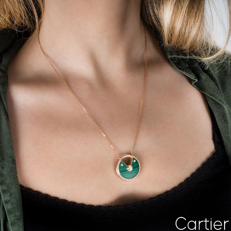 Cartier Rose Gold Malachite Diamond Amulette De Cartier Necklace