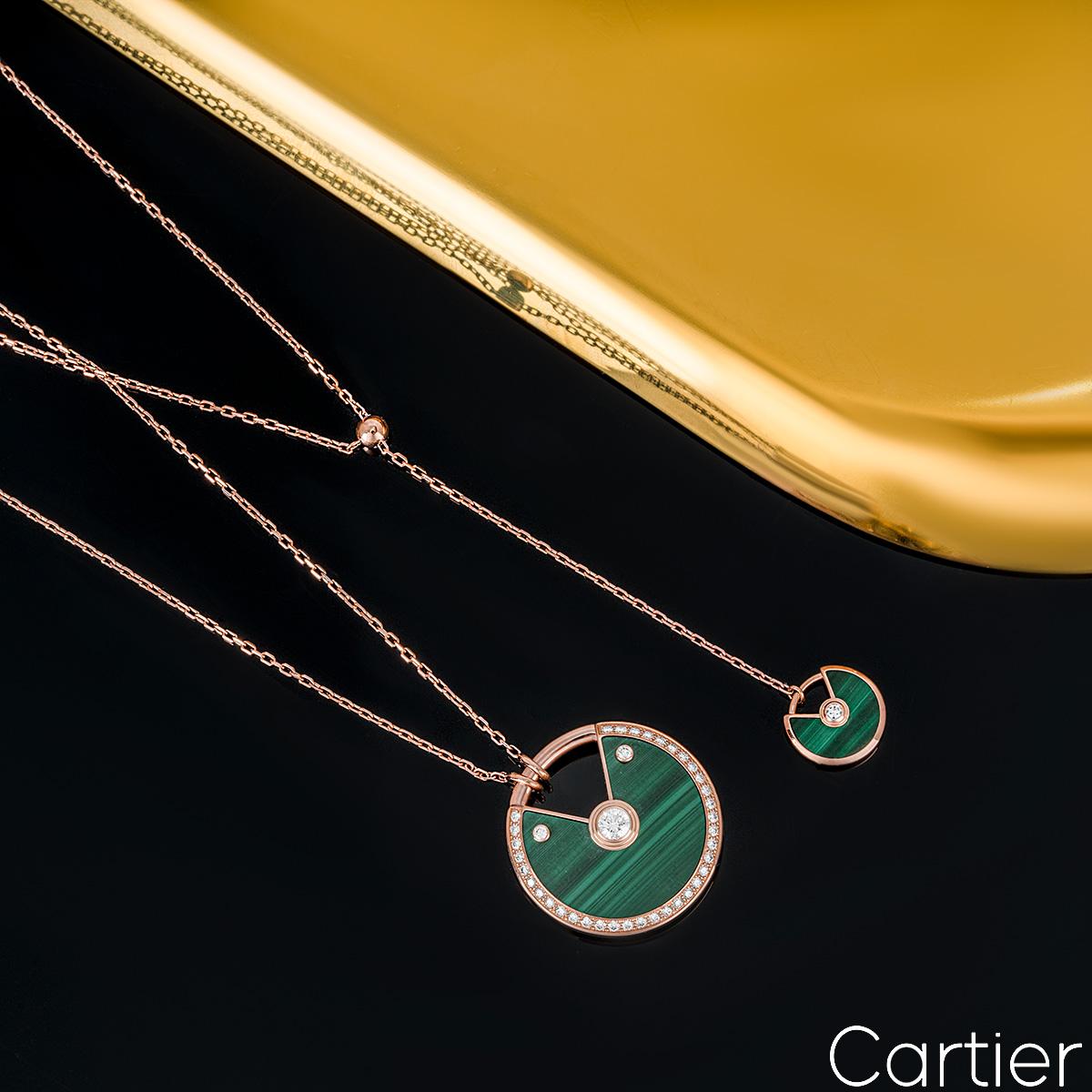 Cartier Rose Gold Malachite & Diamond Amulette De Cartier Necklace For Sale 1