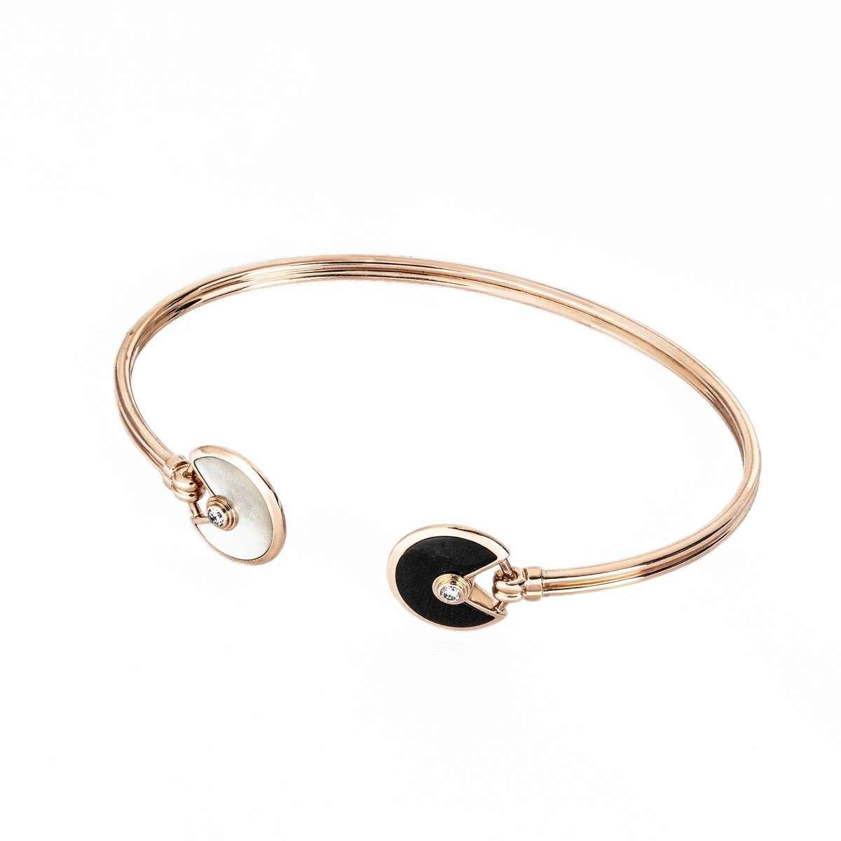 Cartier Rose Gold Mother of Pearl, Onyx & Diamond Amulette Bracelet Size 16 B605 In Excellent Condition For Sale In London, GB