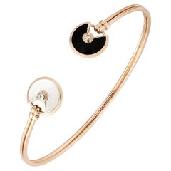 Cartier Rose Gold Mother of Pearl, Onyx & Diamond Amulette Bracelet Size 16 B605