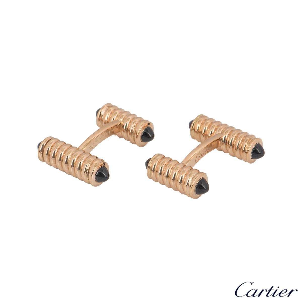 Cartier Rose Gold Onyx Cufflinks In Excellent Condition In London, GB