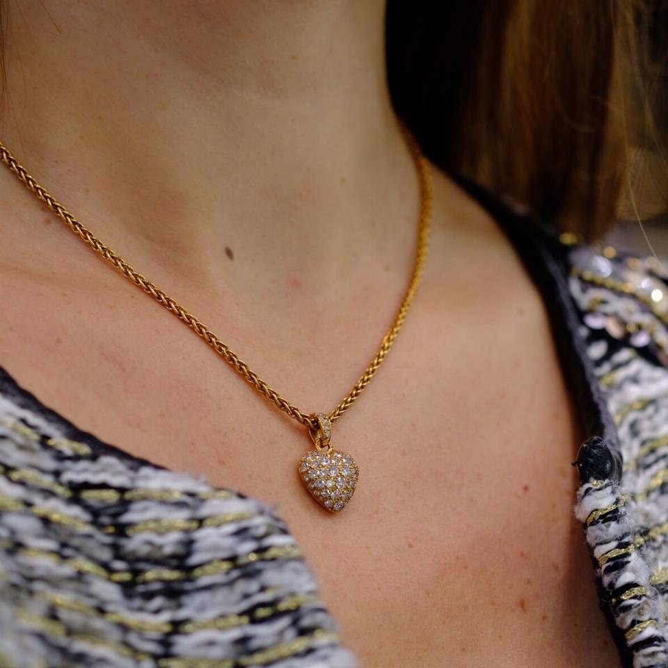Contemporary Cartier Rose Gold Pave Diamond Heart Pendant on a Chain Necklace