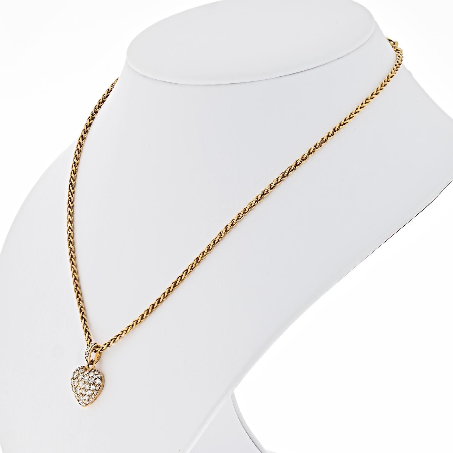 Cartier Rose Gold Pave Diamond Heart Pendant on a Chain Necklace In Excellent Condition In New York, NY