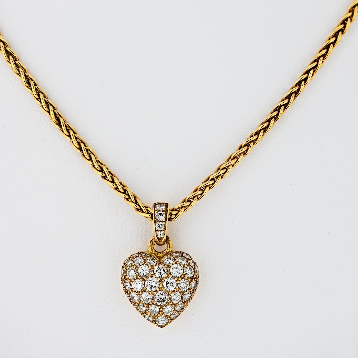 Women's Cartier Rose Gold Pave Diamond Heart Pendant on a Chain Necklace