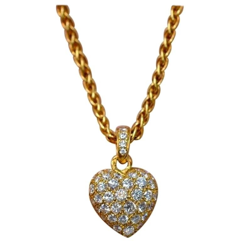 Cartier Rose Gold Pave Diamond Heart Pendant on a Chain Necklace For Sale at 1stdibs