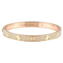 Cartier Rose Gold Pave Diamond Love Bracelet Size 17 N6036917