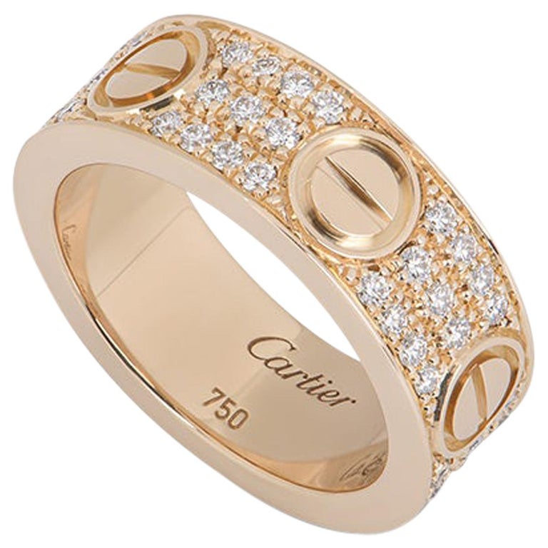 Cartier Rose Gold Pave Diamond Love Ring B4087600 For Sale