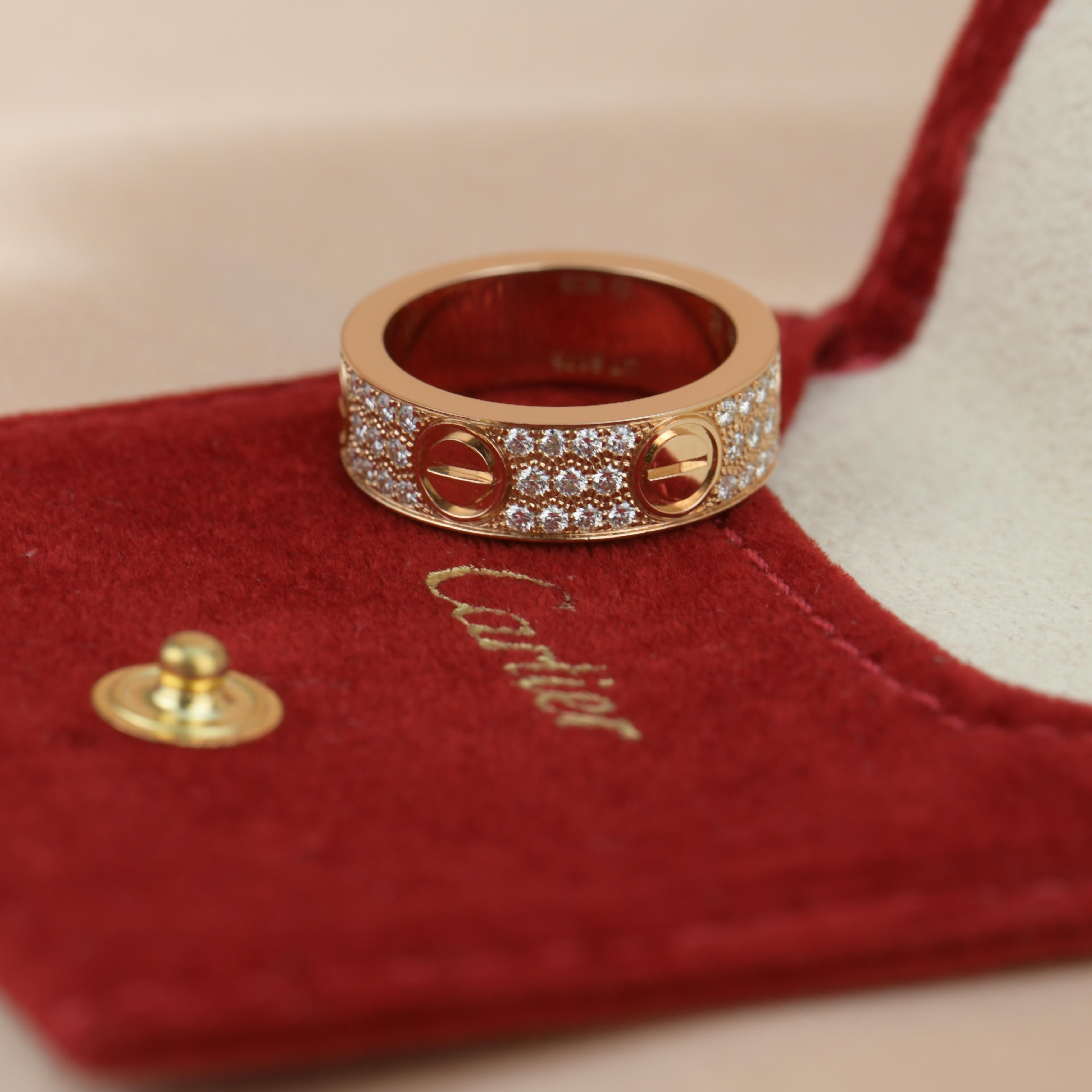 Rose Cut Cartier Rose Gold Pave Diamond Love Ring