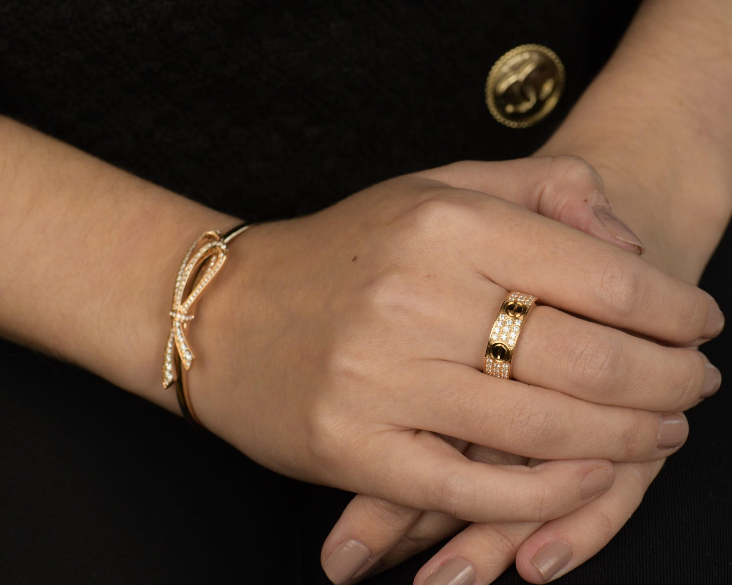 Cartier Rose Gold Pave Diamond Love Ring In Excellent Condition In Banbury, GB