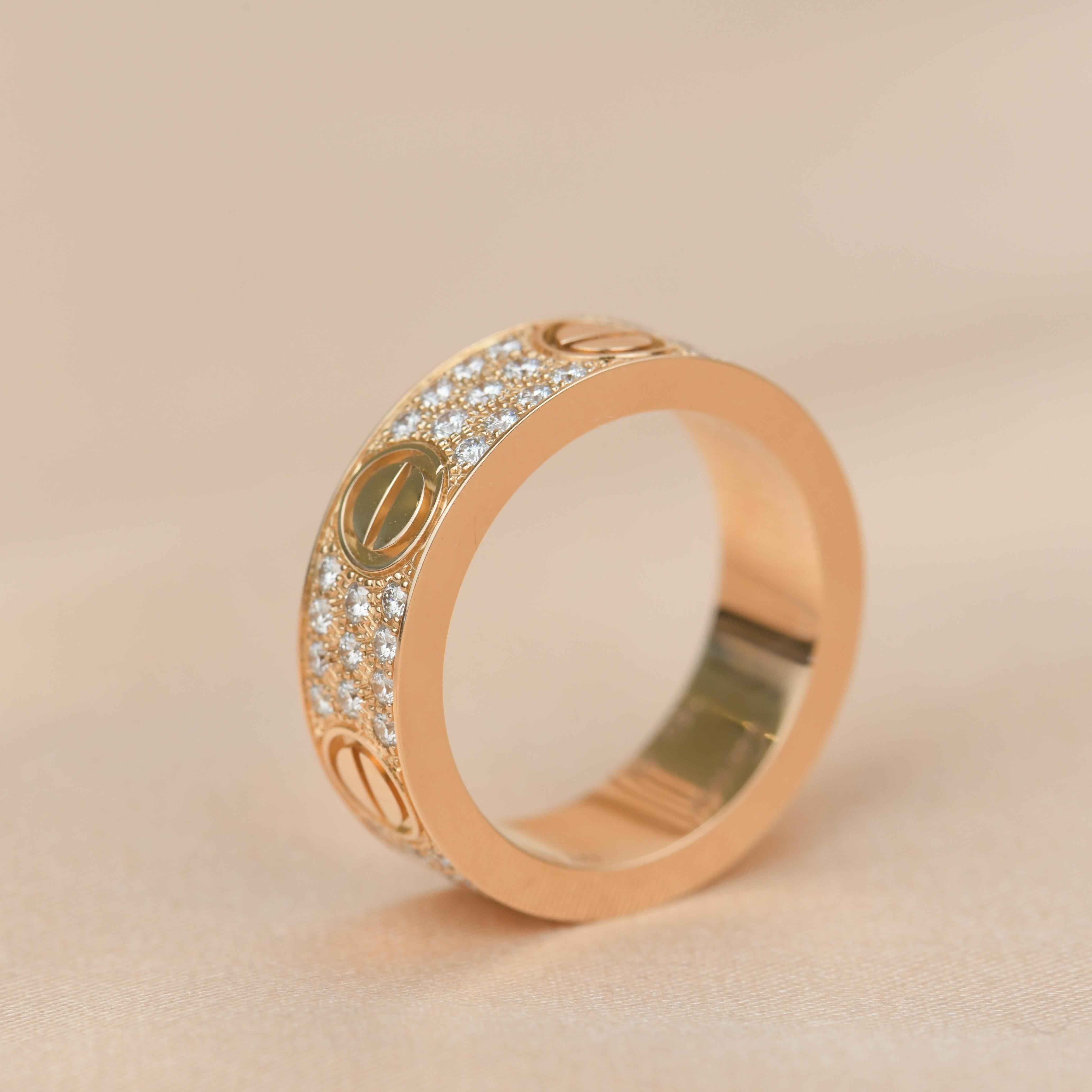 Cartier Rose Gold Pave Diamond Love Ring 1