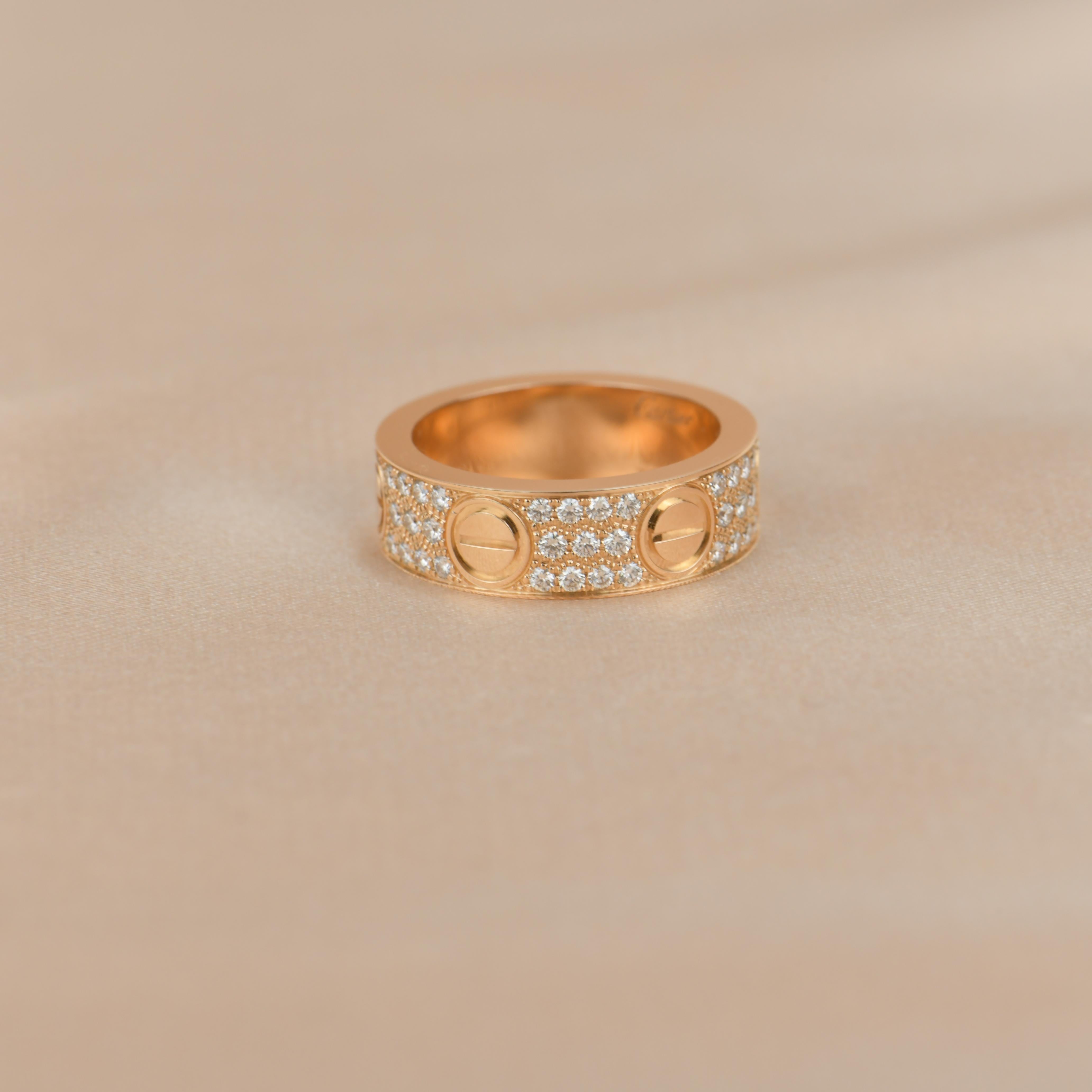 Cartier Rose Gold Pave Diamond Love Ring 2