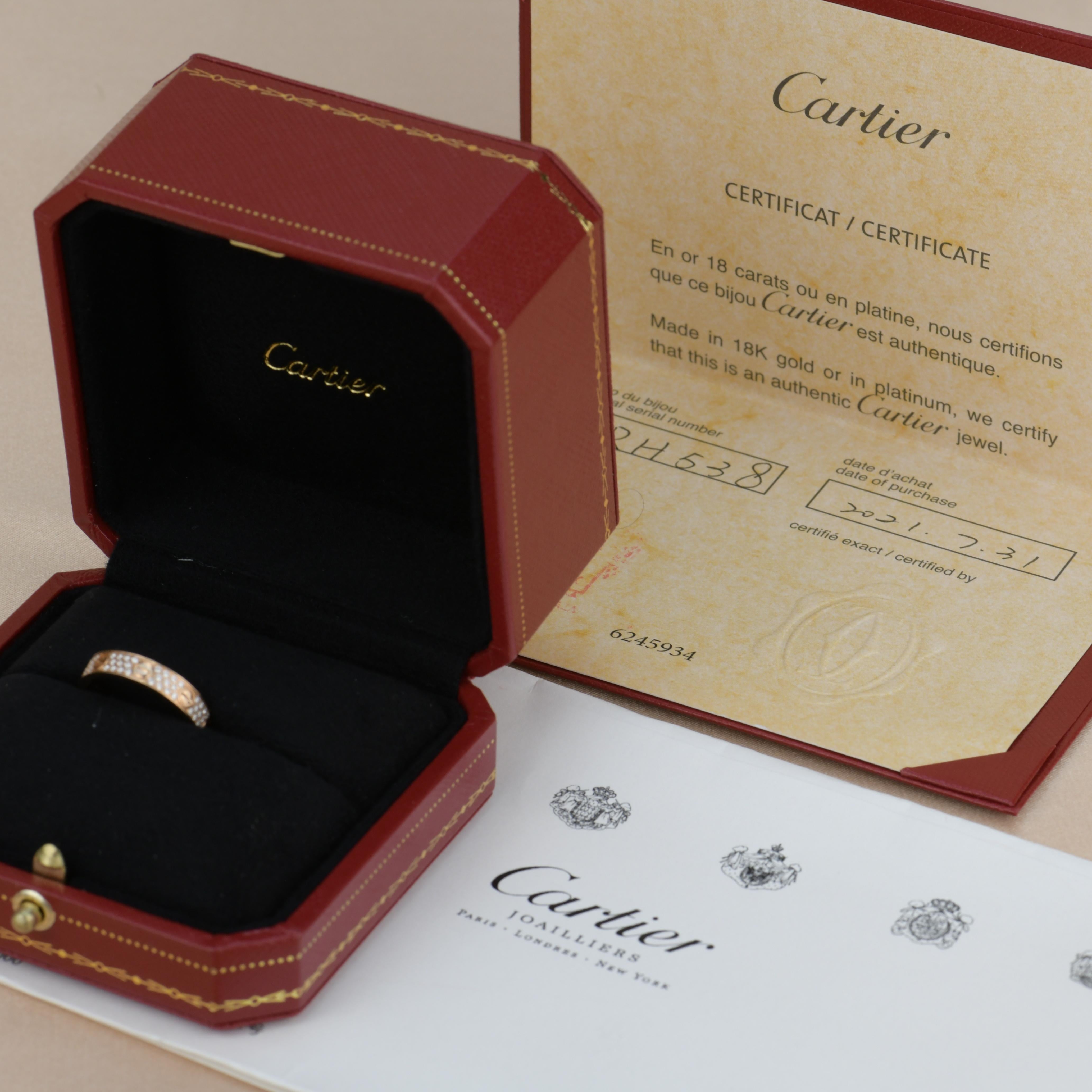 Cartier Rose Gold Pave Diamond Love Ring In Excellent Condition In Banbury, GB