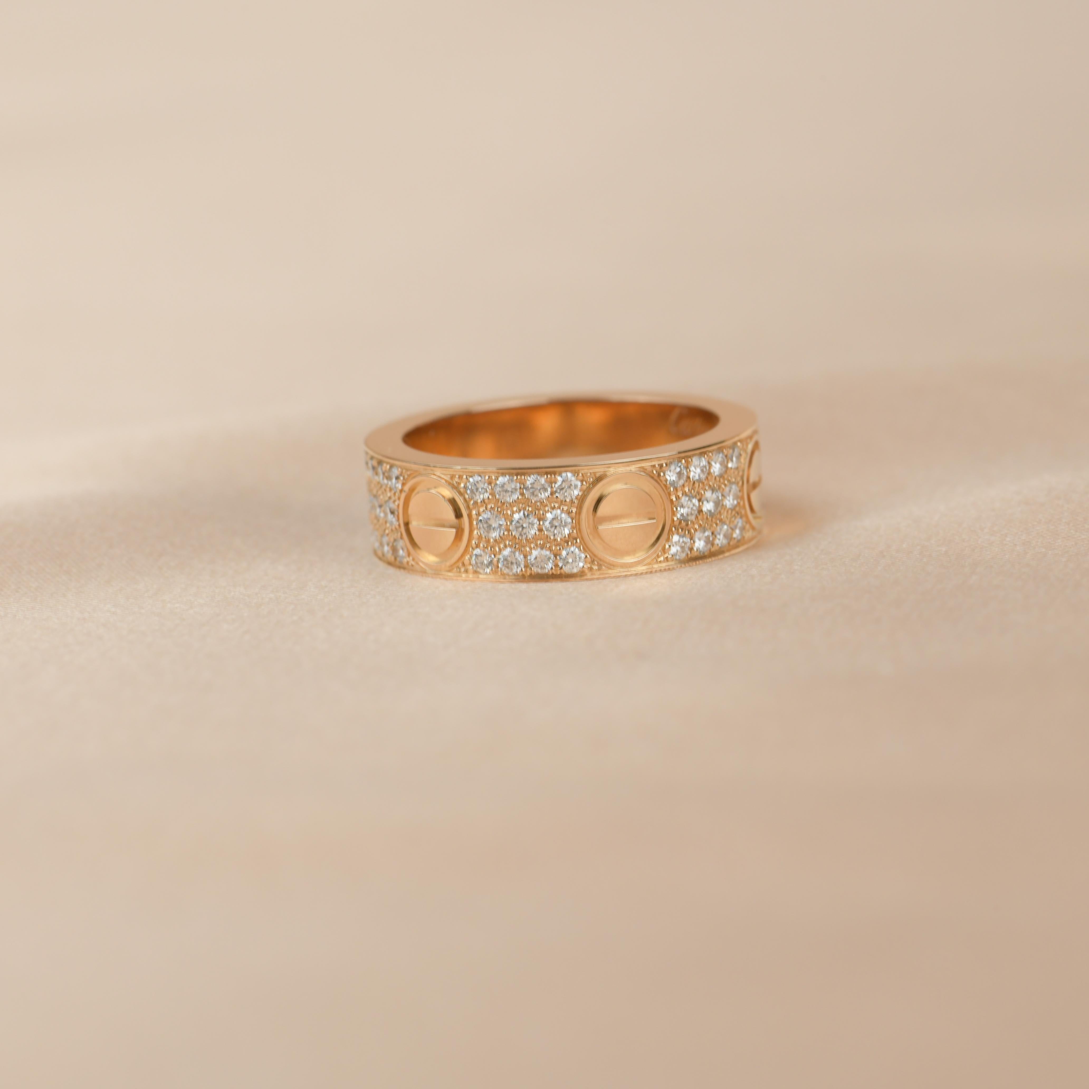 Cartier Rose Gold Pave Diamond Love Ring 3