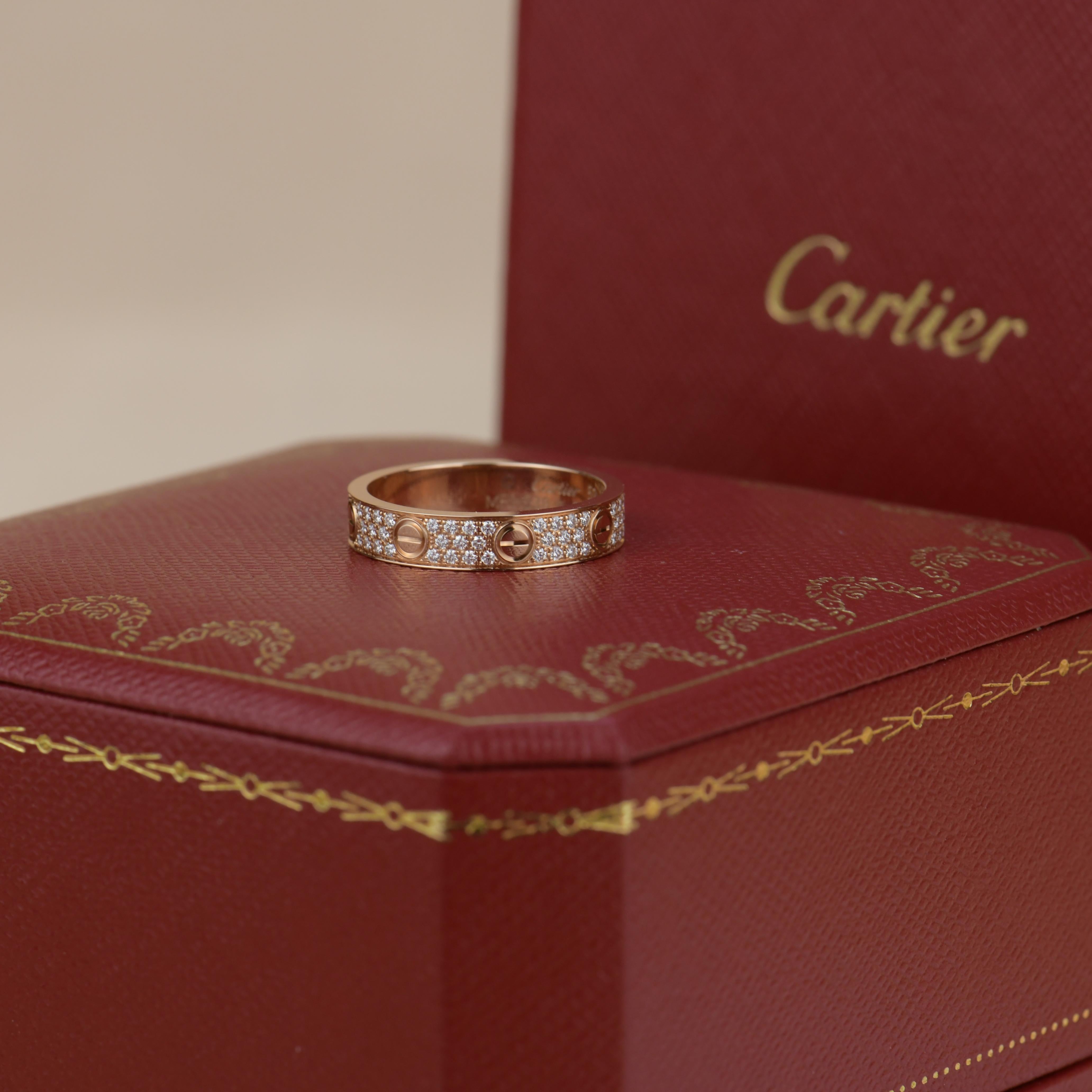 Women's or Men's Cartier Rose Gold Pave Diamond Love Ring