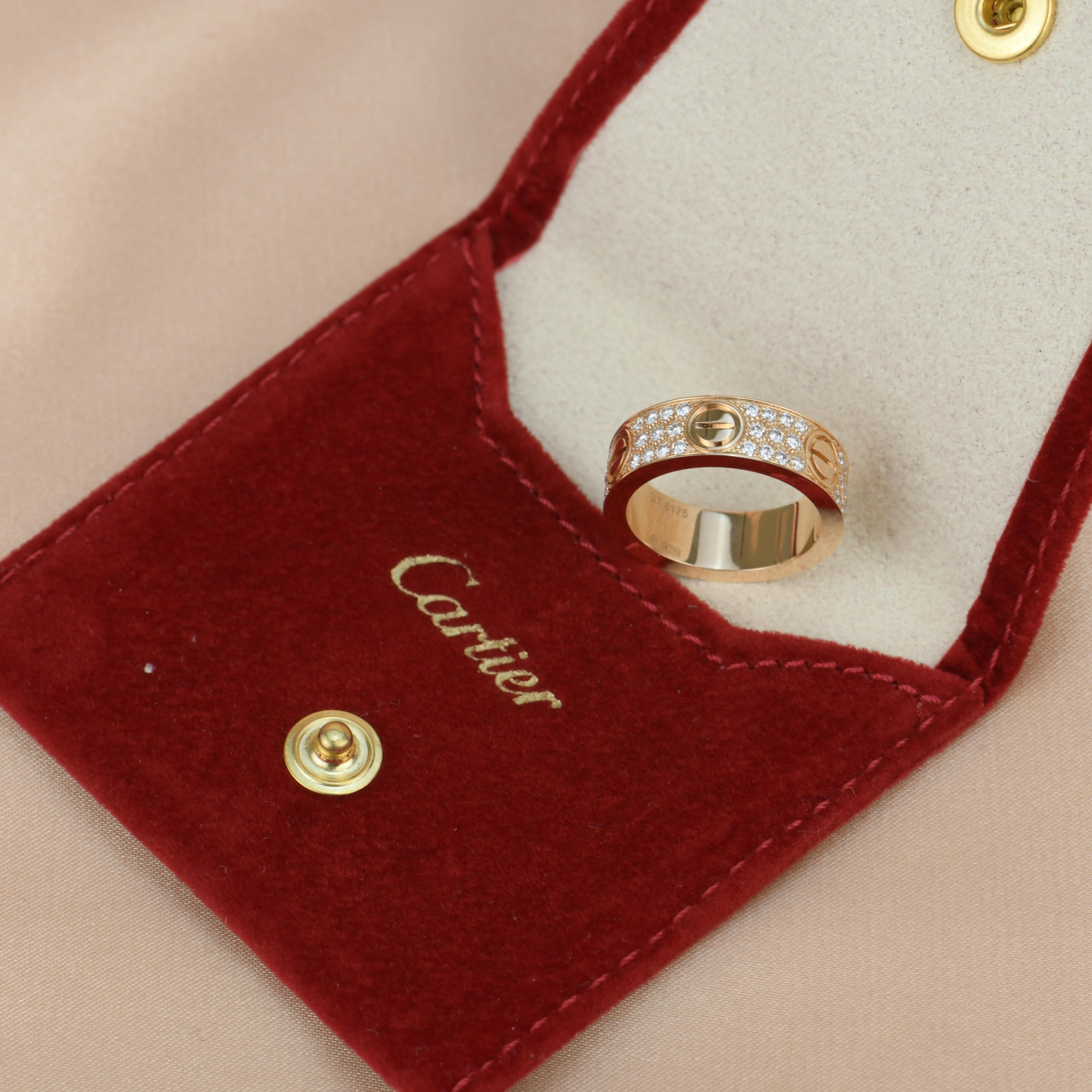 Cartier Rose Gold Pave Diamond Love Ring 4
