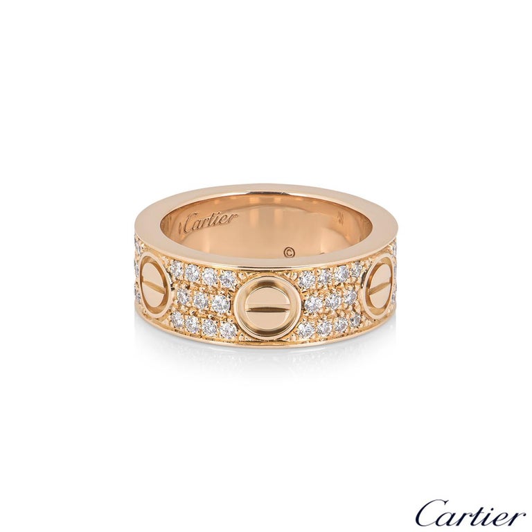Round Cut Cartier Rose Gold Pave Diamond Love Ring B4087600 For Sale
