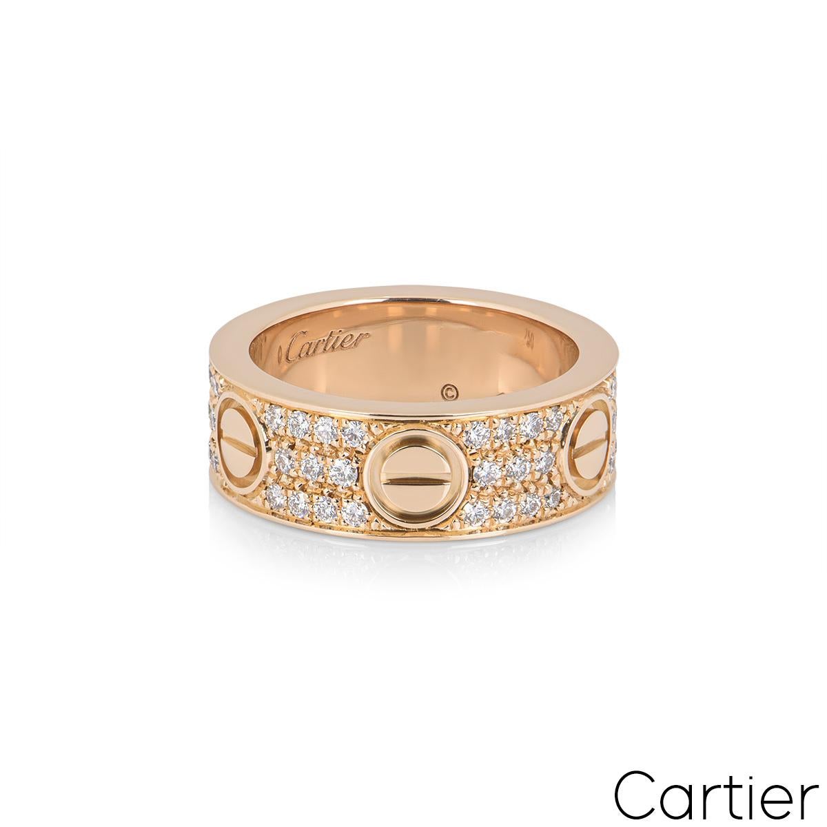 Taille ronde Cartier, bague d'amour en or rose pavé de diamants, taille 56 B4087600 en vente