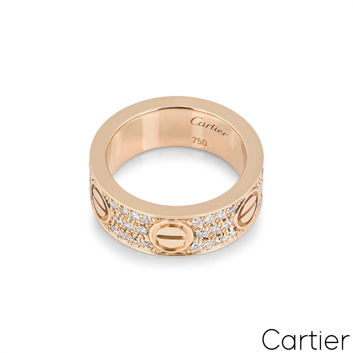 Cartier, bague d'amour en or rose pavé de diamants, taille 56 B4087600 Excellent état - En vente à London, GB