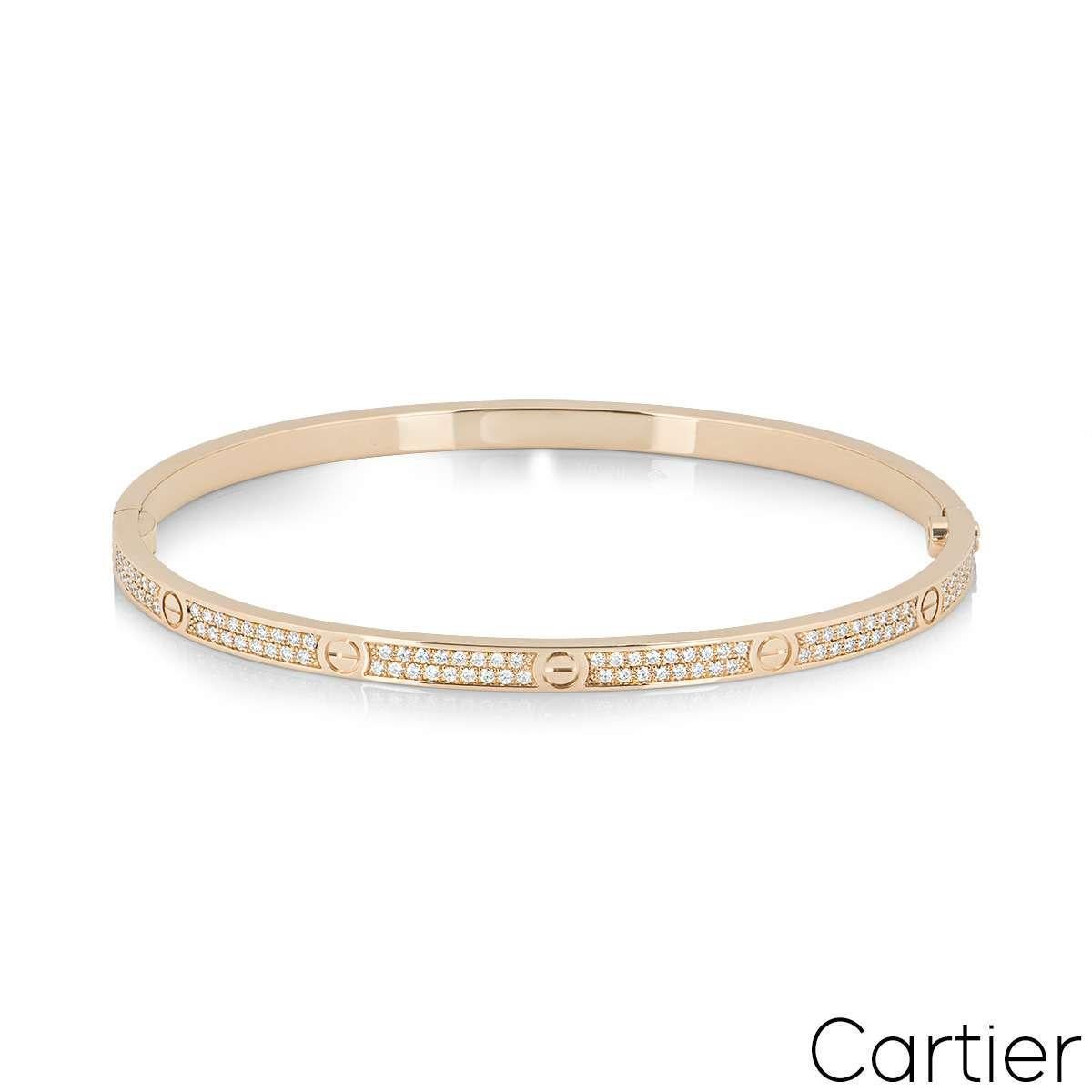 Round Cut Cartier Rose Gold Pave Diamond SM Love Bracelet Size 19 N6710719
