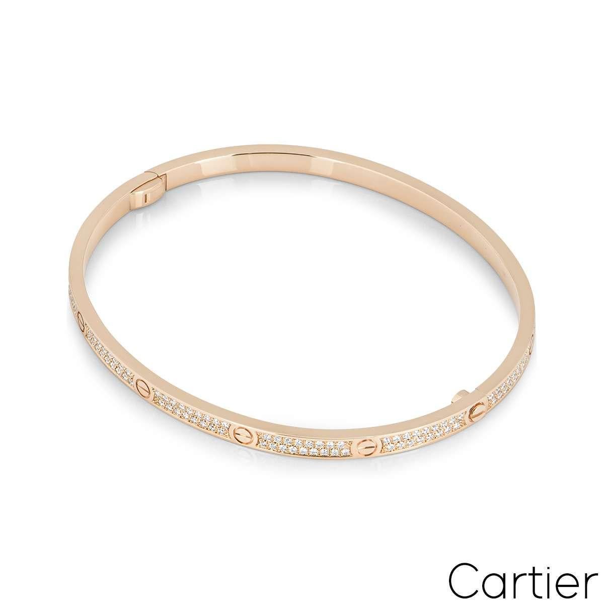 Cartier Rose Gold Pave Diamond SM Love Bracelet Size 19 N6710719 In Excellent Condition In London, GB
