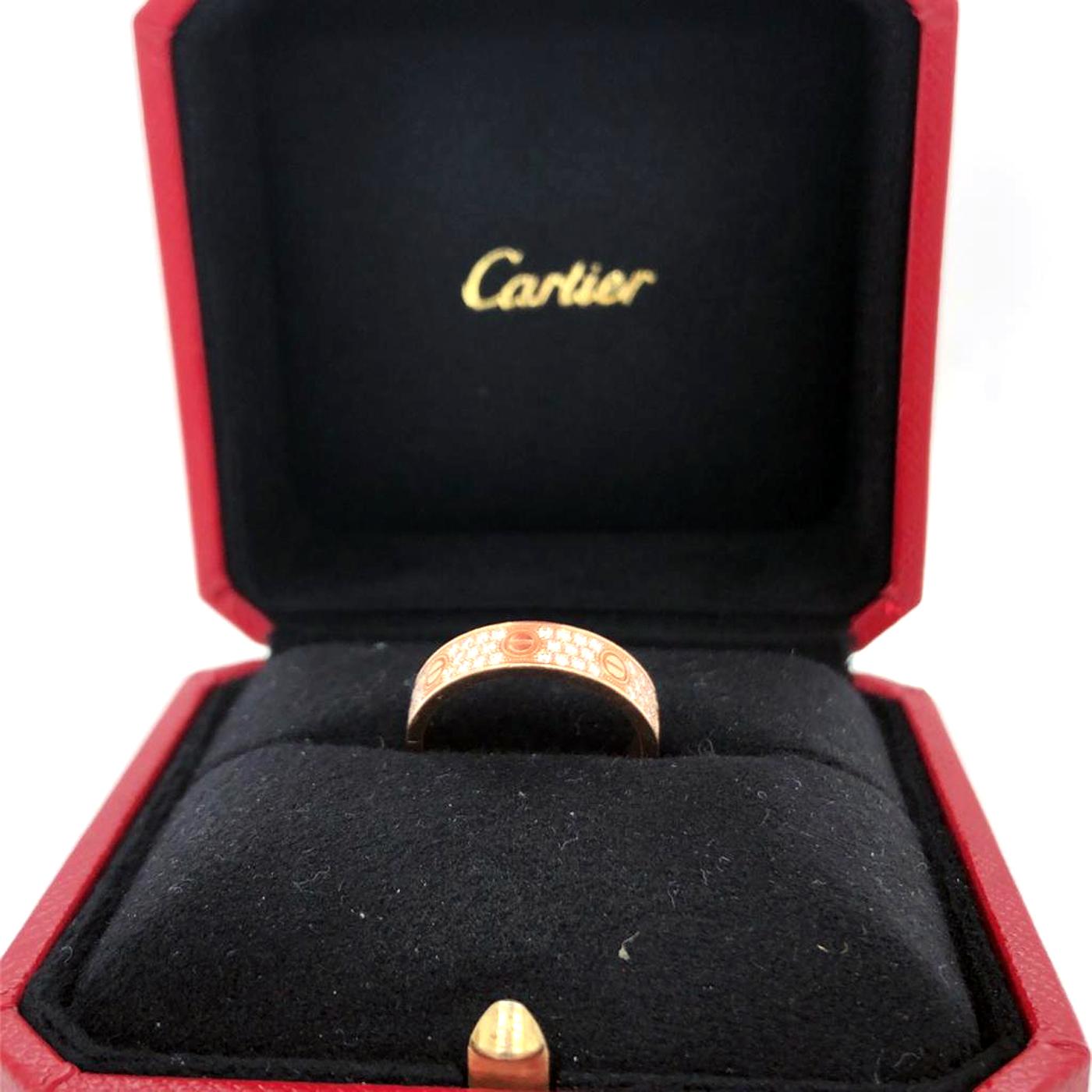Cartier Rose Gold Pave Diamond Wedding Love Ring CRB4085854 In Excellent Condition For Sale In Aventura, FL