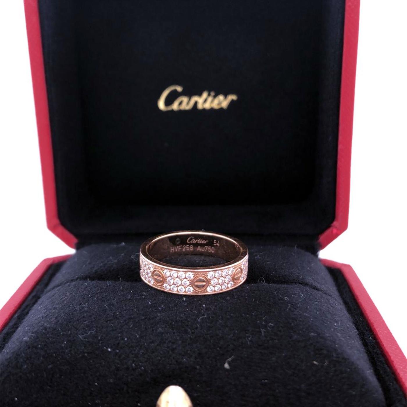 Women's Cartier Rose Gold Pave Diamond Wedding Love Ring CRB4085854 For Sale