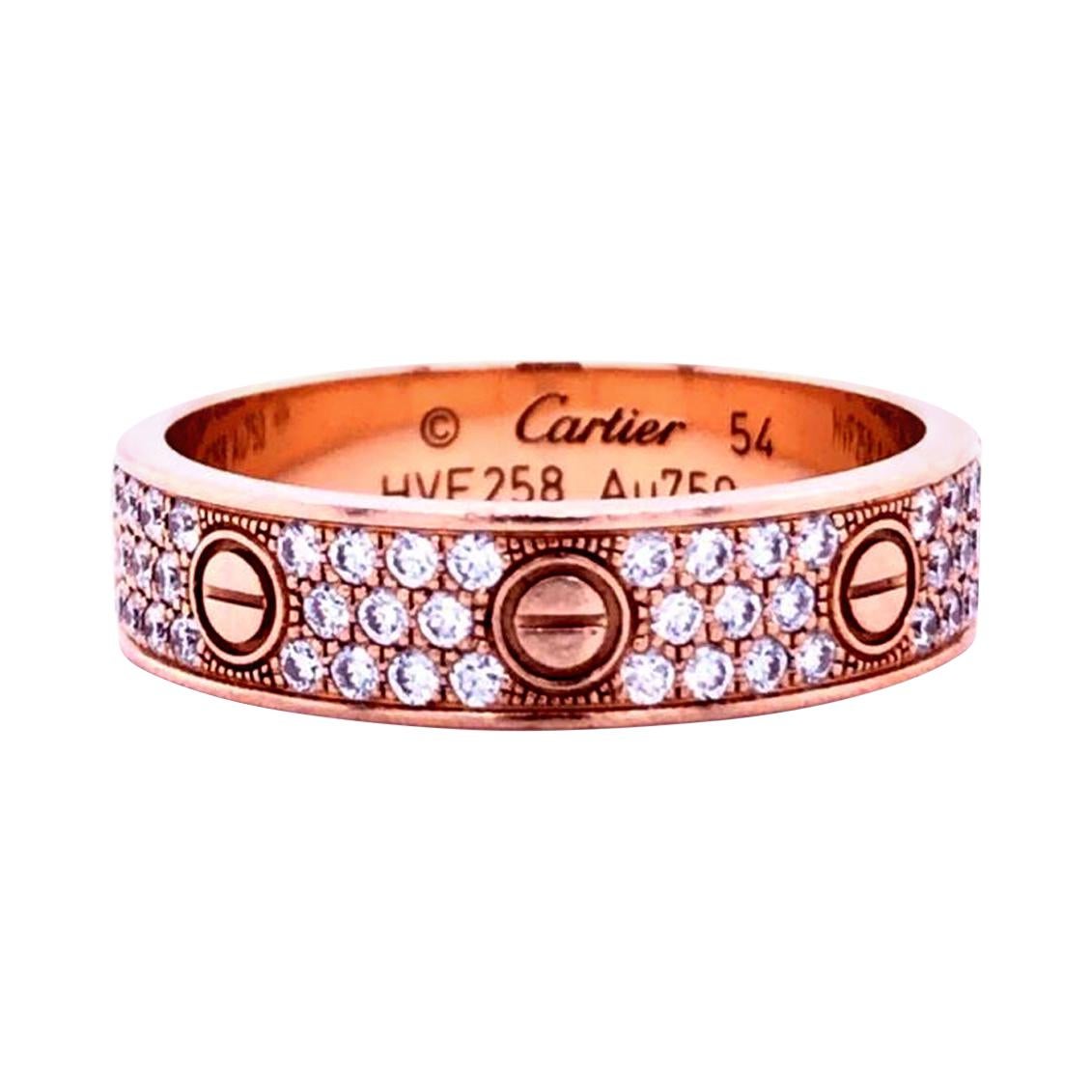 Cartier Rose Gold Pave Diamond Wedding Love Ring CRB4085854 For Sale