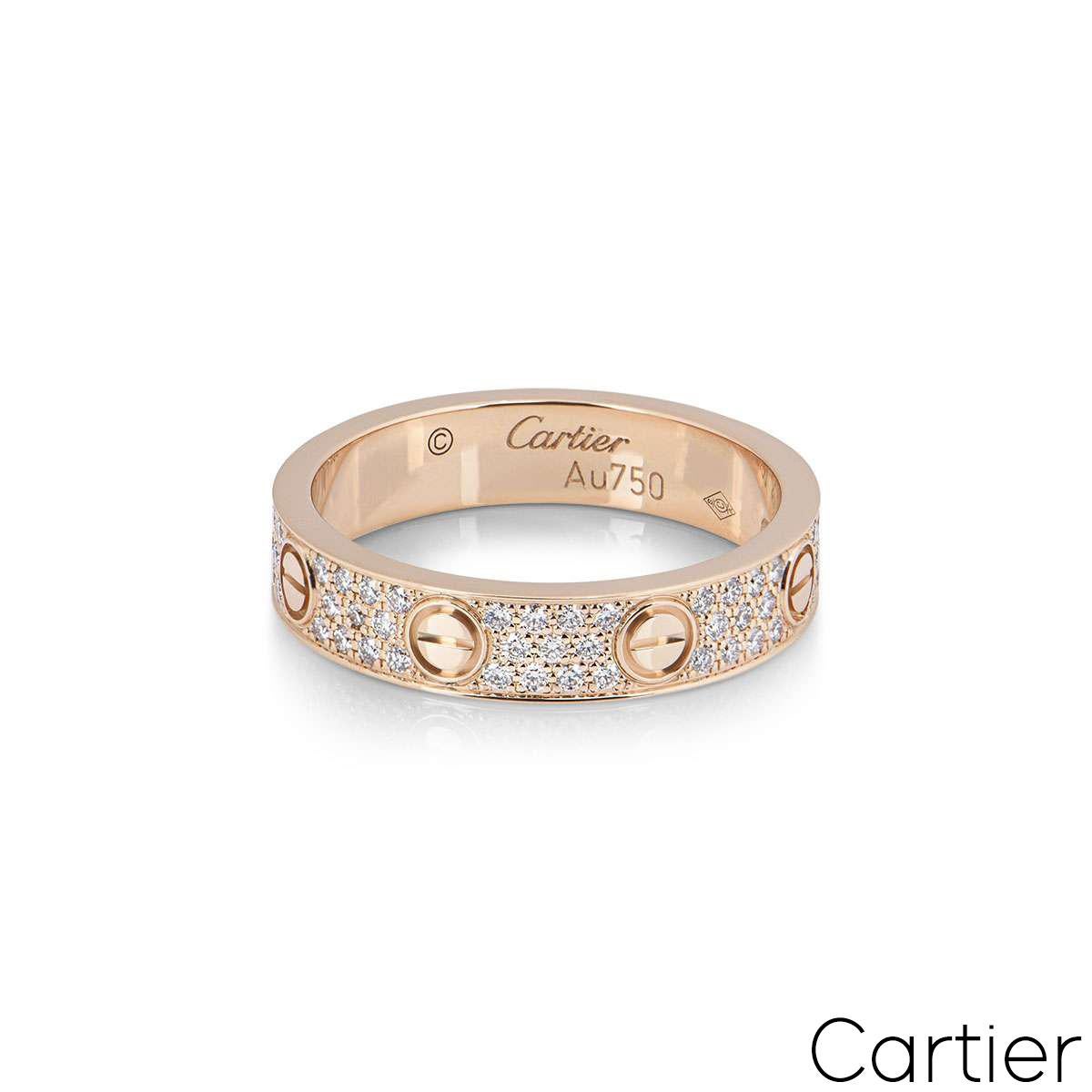 Taille ronde Cartier, bague d'amour en or rose pavé de diamants, taille 49 B4085800 en vente