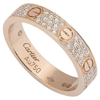 Cartier Rose Gold Pave Diamond Wedding Love Ring Size 49 B4085800 For Sale