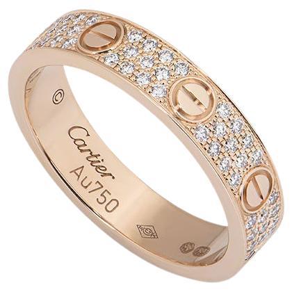 Cartier Rose Gold Pave Diamond Wedding Love Ring B4085800 For Sale