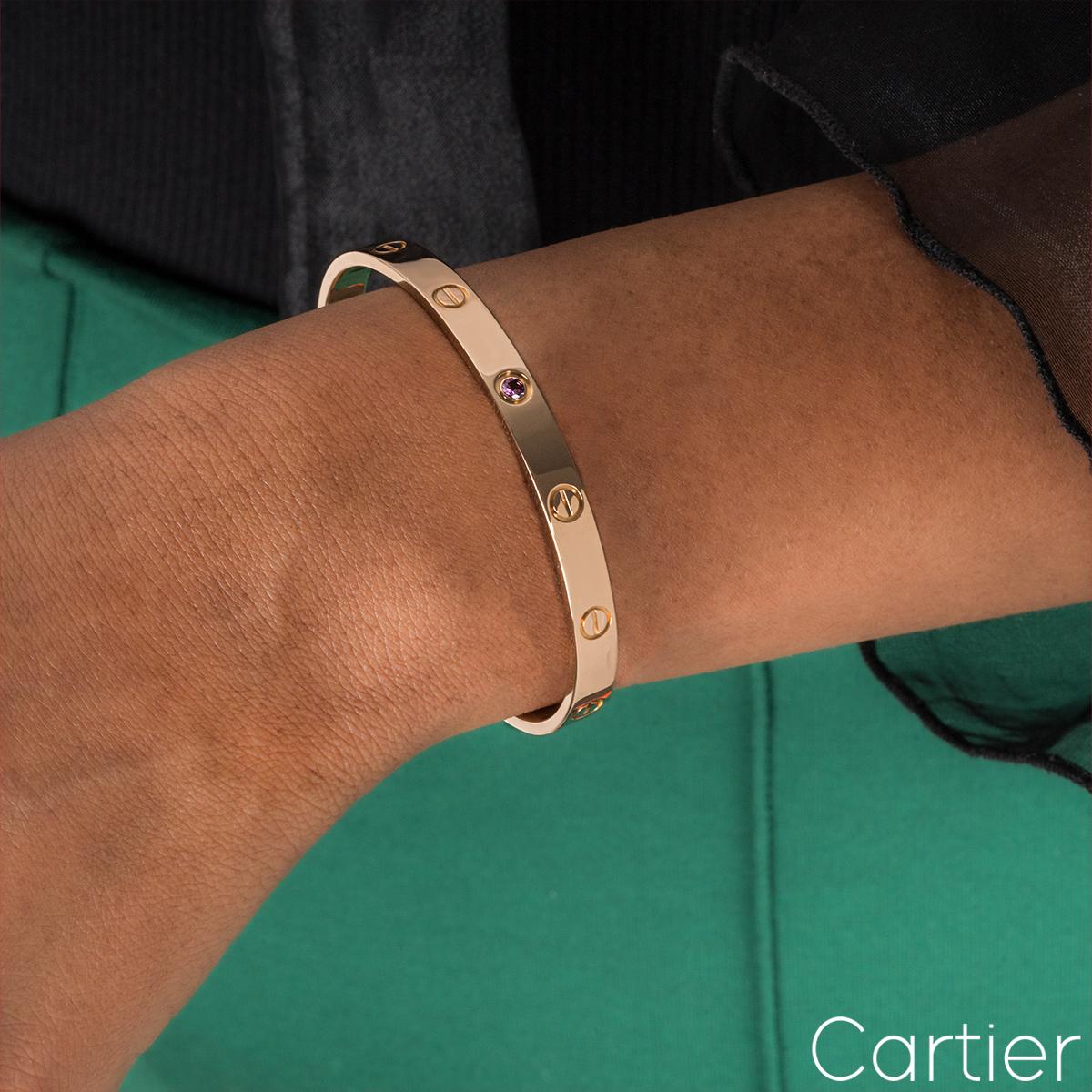 Cartier Rose Gold Pink Sapphire Cuff Love Bracelet Size 19 B6030019 In Excellent Condition For Sale In London, GB