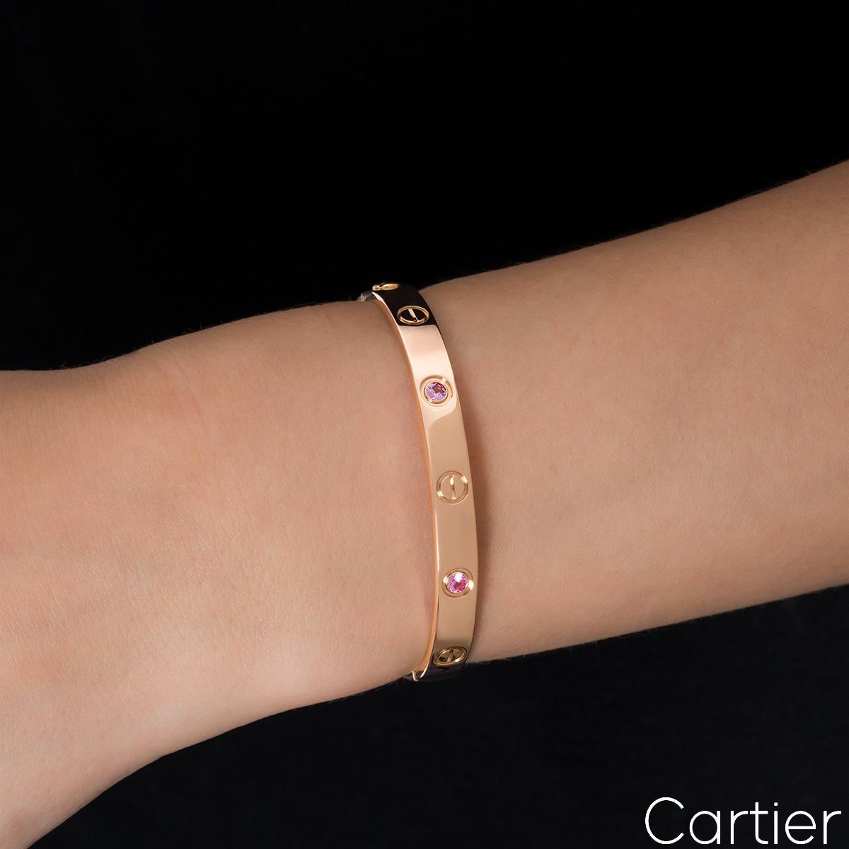 Cartier Rose Gold Pink Sapphire Love Bracelet Size 16 B6031116 2