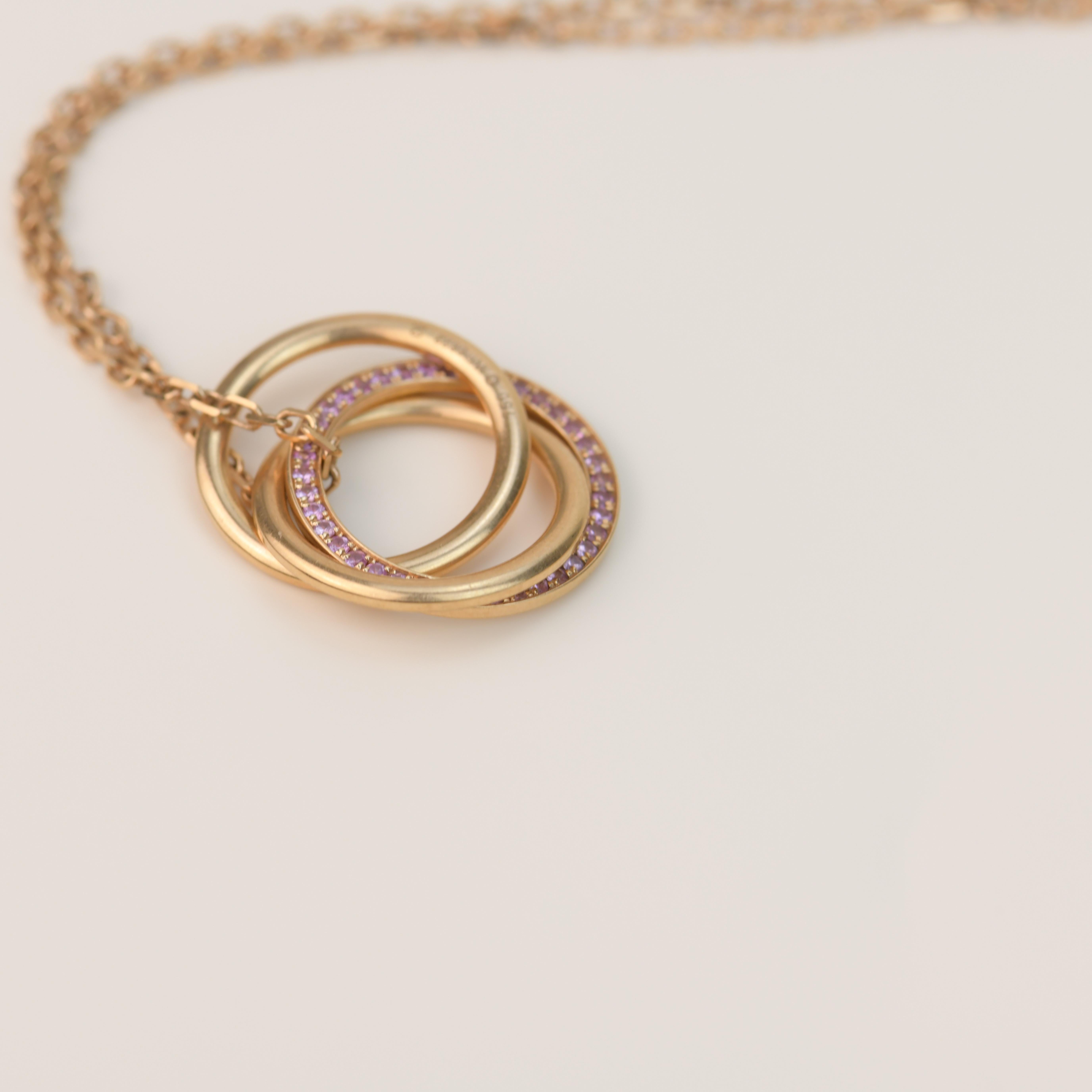 Cartier Rose Gold Pink Sapphire Trinity Pendant Necklace In Excellent Condition In Banbury, GB