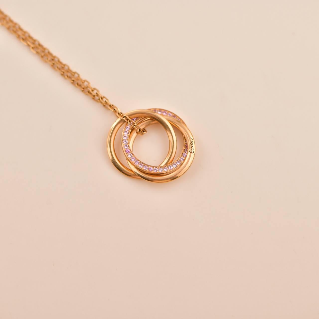 Women's Cartier Rose Gold Pink Sapphire Trinity Pendant Necklace