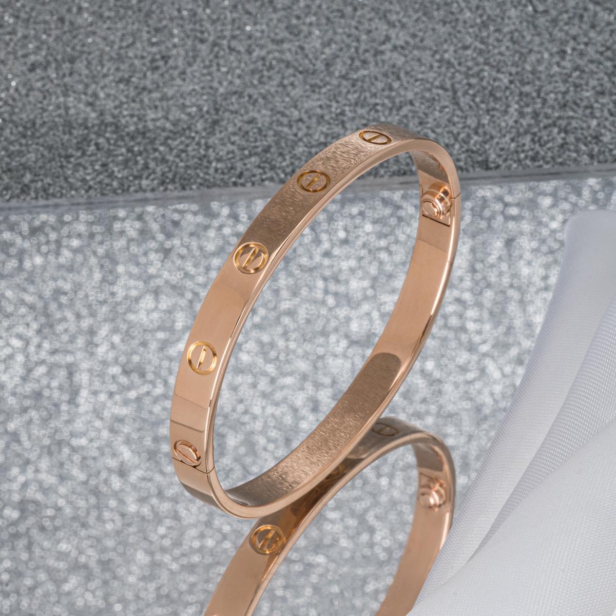 Women's or Men's Cartier Rose Gold Plain Love Bracelet Size 16 B6035616 For Sale