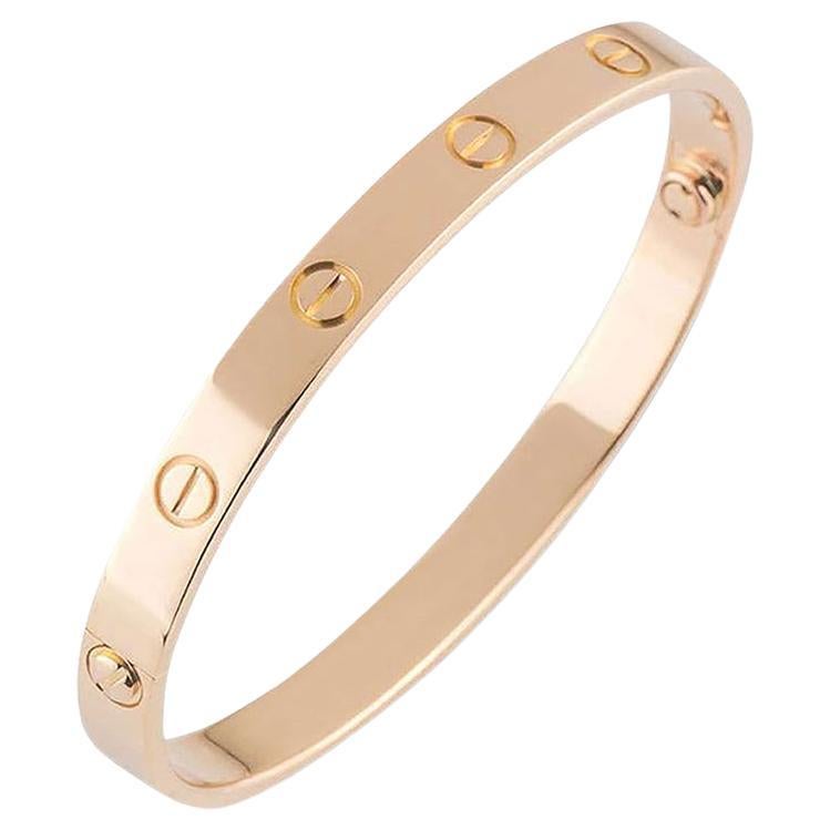 Cartier Rose Gold Plain Love Bracelet Size 17 B6035617 For Sale