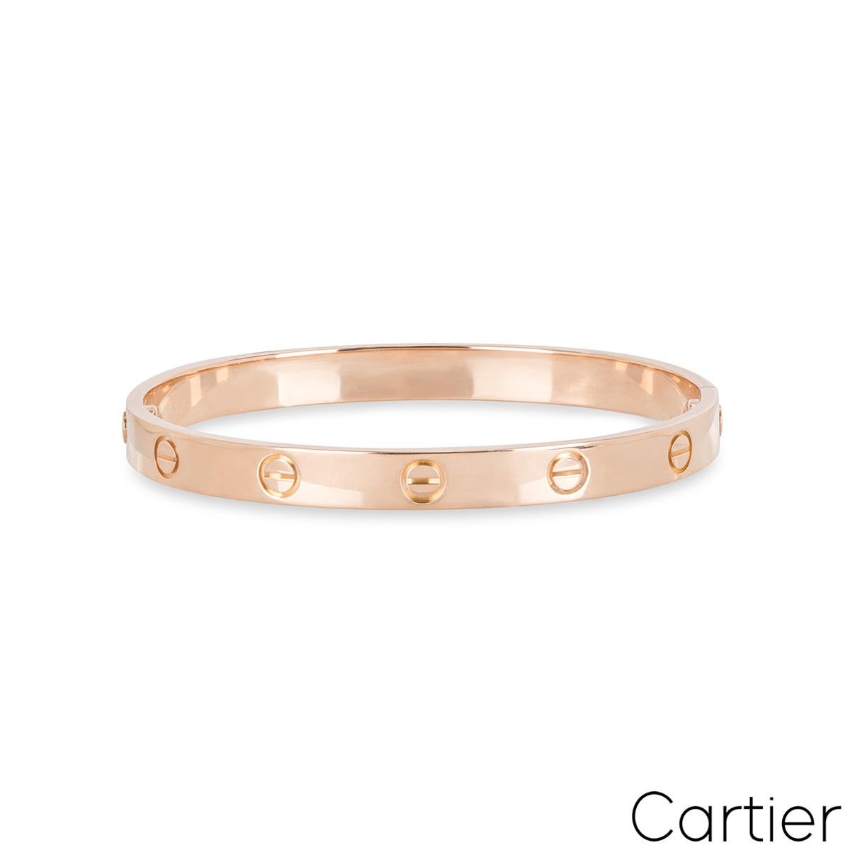 Cartier Rose Gold Plain Love Bracelet Size 20 B6035620 In Excellent Condition For Sale In London, GB