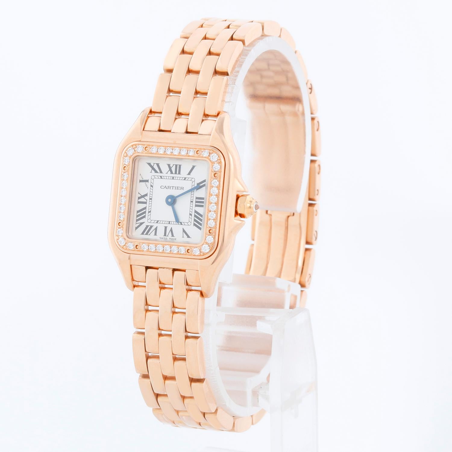 Cartier Rose Gold Small Panther with Diamonds Ladies Watch In Excellent Condition For Sale In Dallas, TX