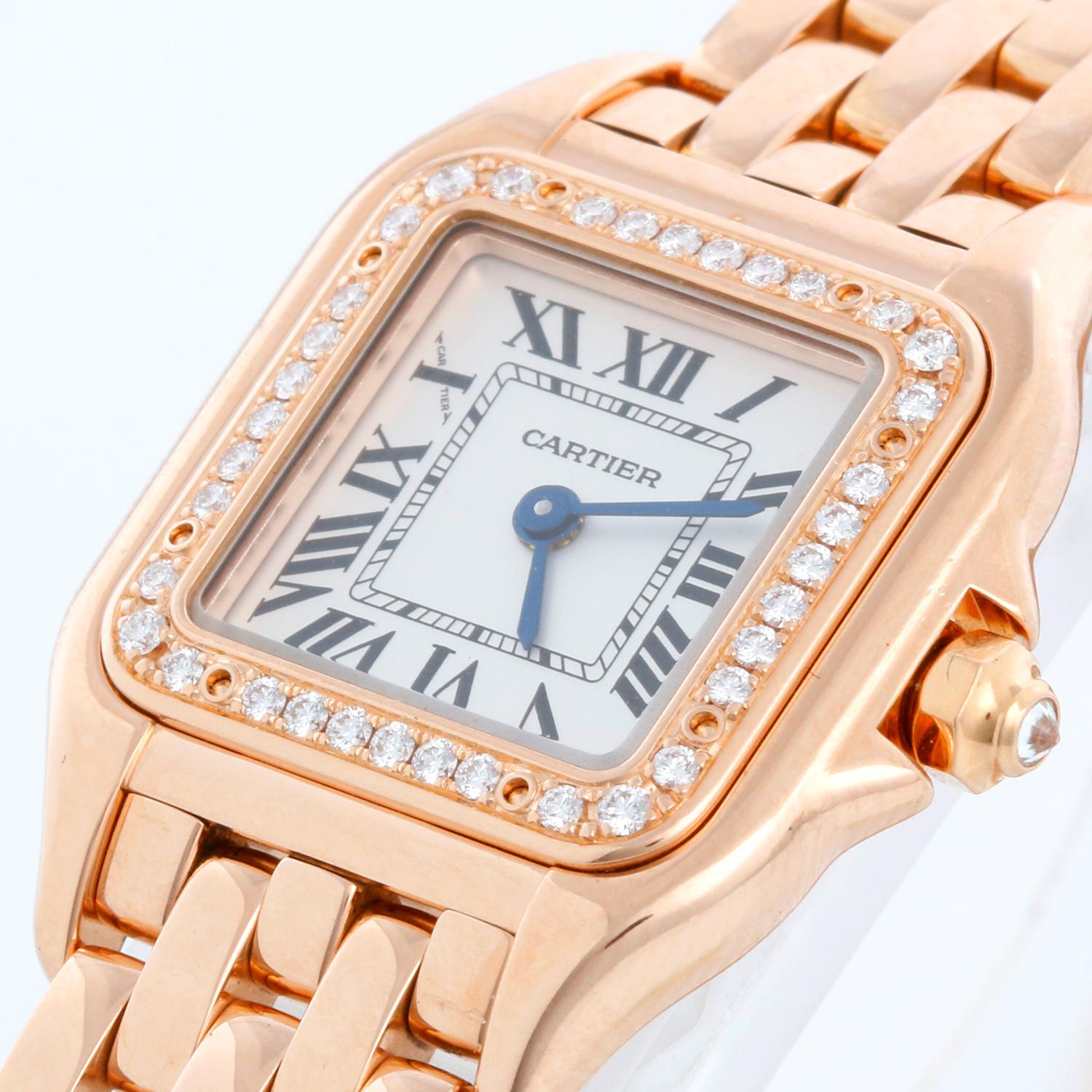 Cartier Rose Gold Small Panther with Diamonds Ladies Watch For Sale 1