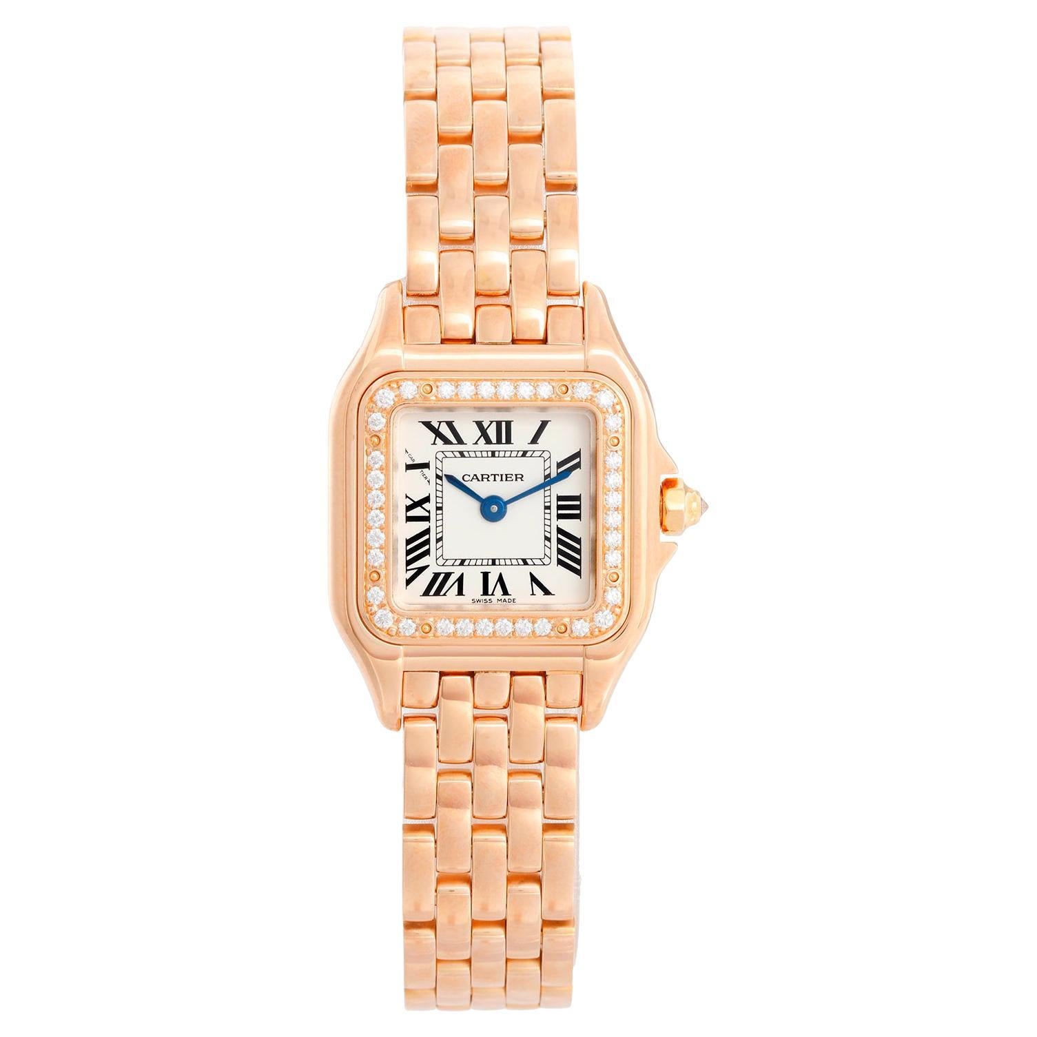 Cartier Rose Gold Small Panther with Diamonds Ladies Watch For Sale