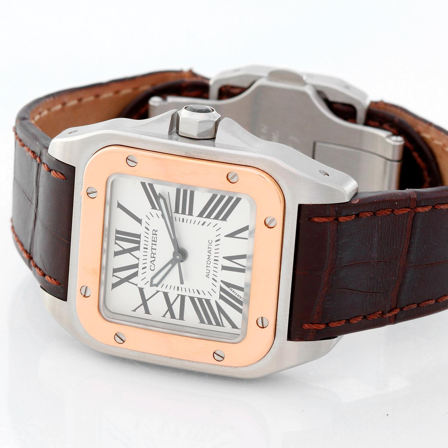Men's Cartier Rose Gold Stainless Steel Santos 100 Automatic Wristwatch Ref W20107X7