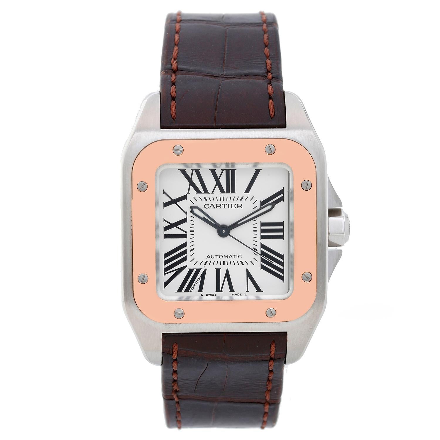 Cartier Rose Gold Stainless Steel Santos 100 Automatic Wristwatch Ref W20107X7