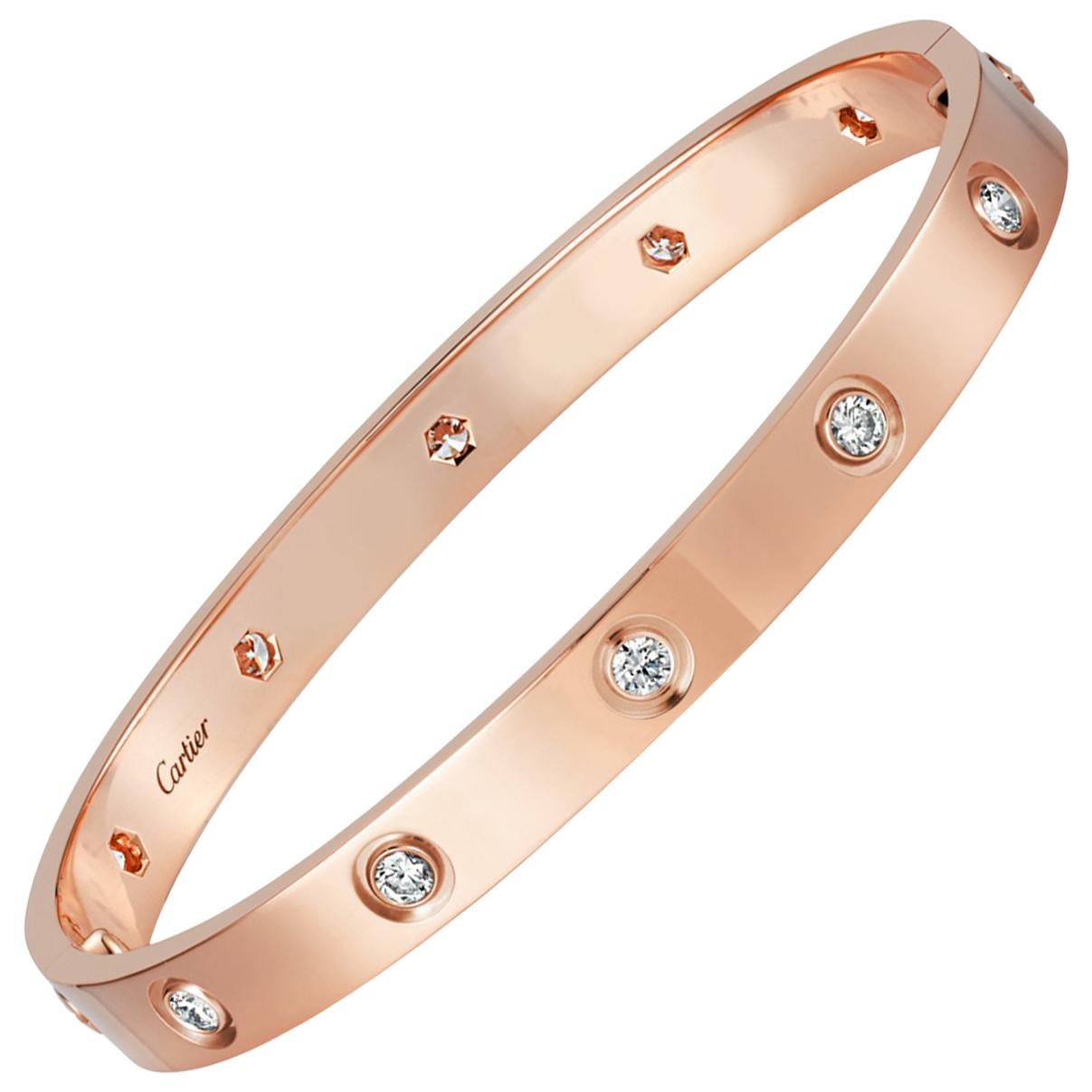 Cartier Rose Gold Ten-Diamond Love Bracelet New Screw System For Sale