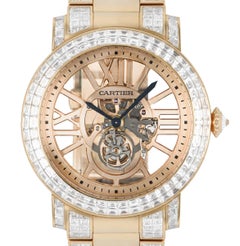 Cartier Rose Gold Unique Diamond Set Tourbillon Skeleton Wristwatch